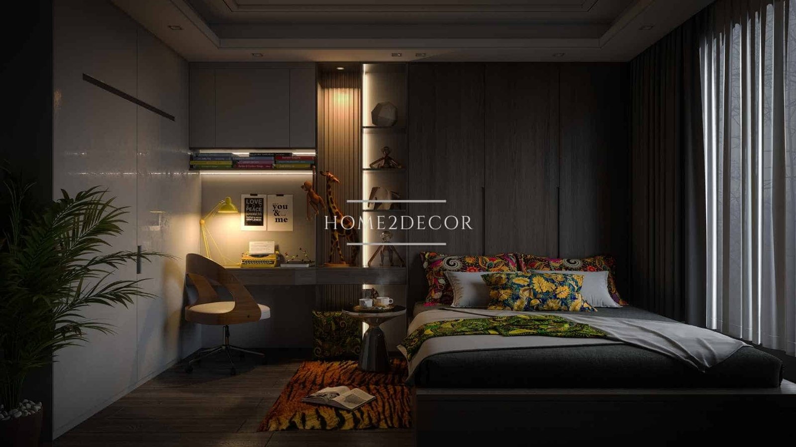 warm and cozy modern style bedroom interior.