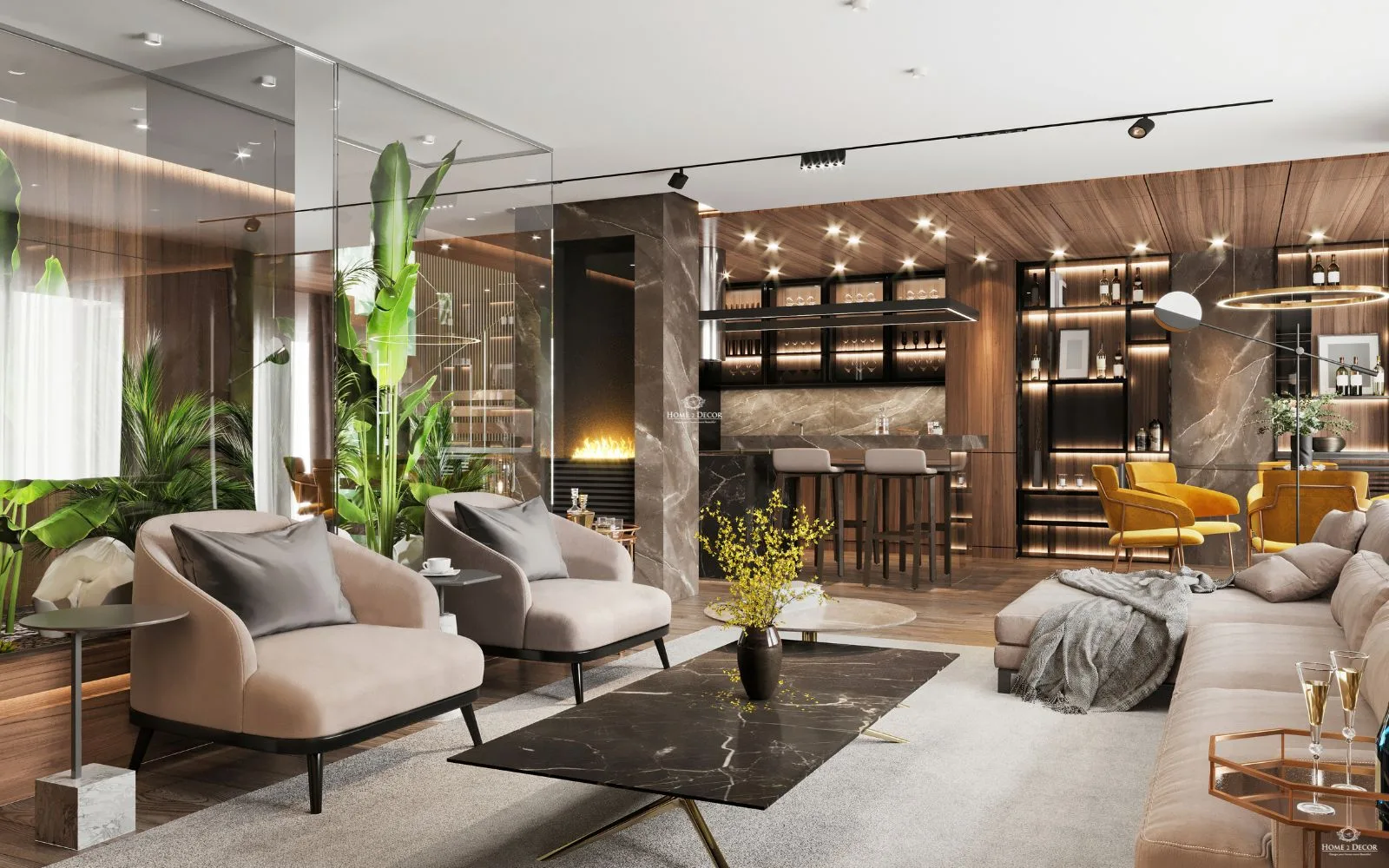 Asian Mediterranean Green home interior
