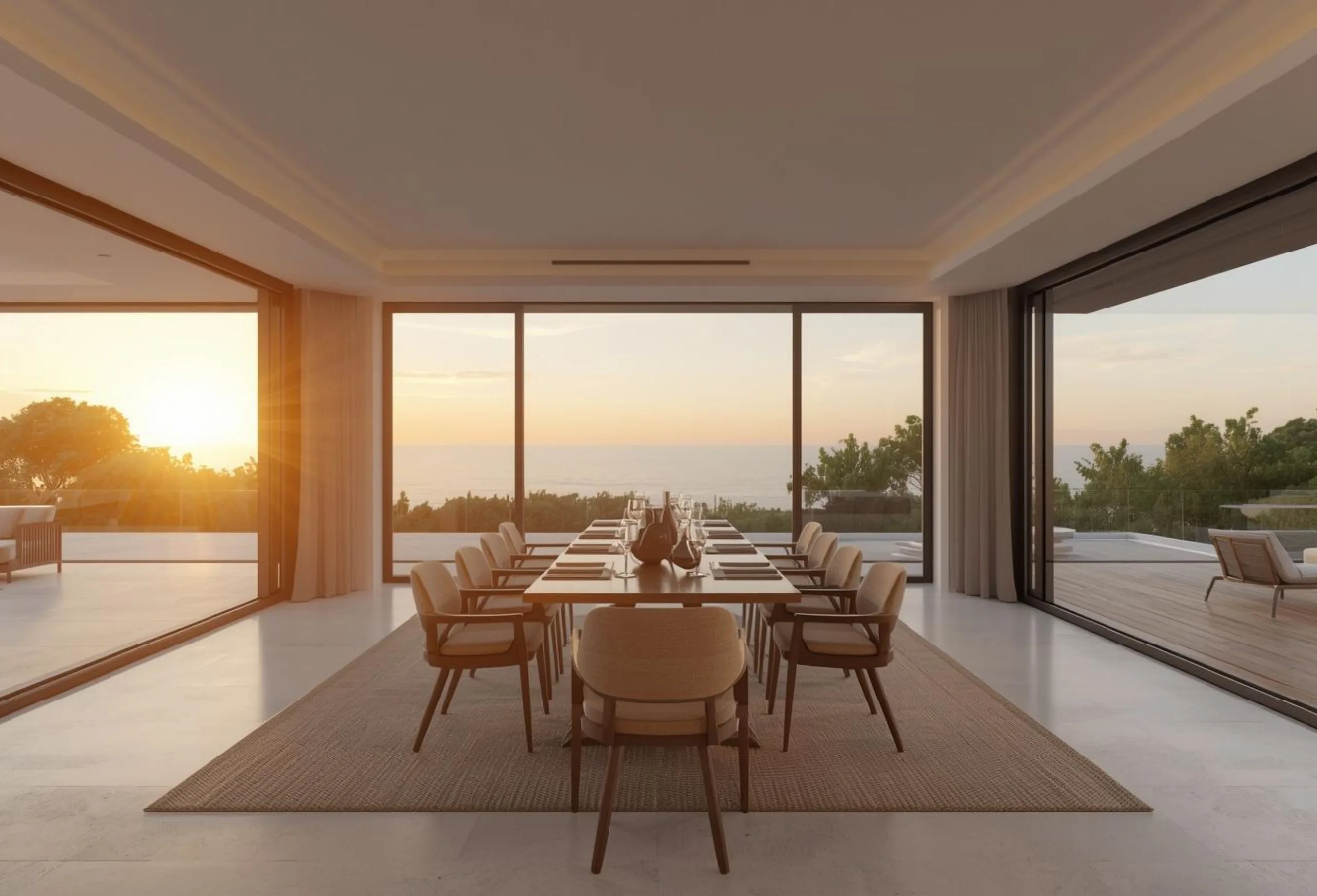 Dining area aligned with the view for sunset experiences
