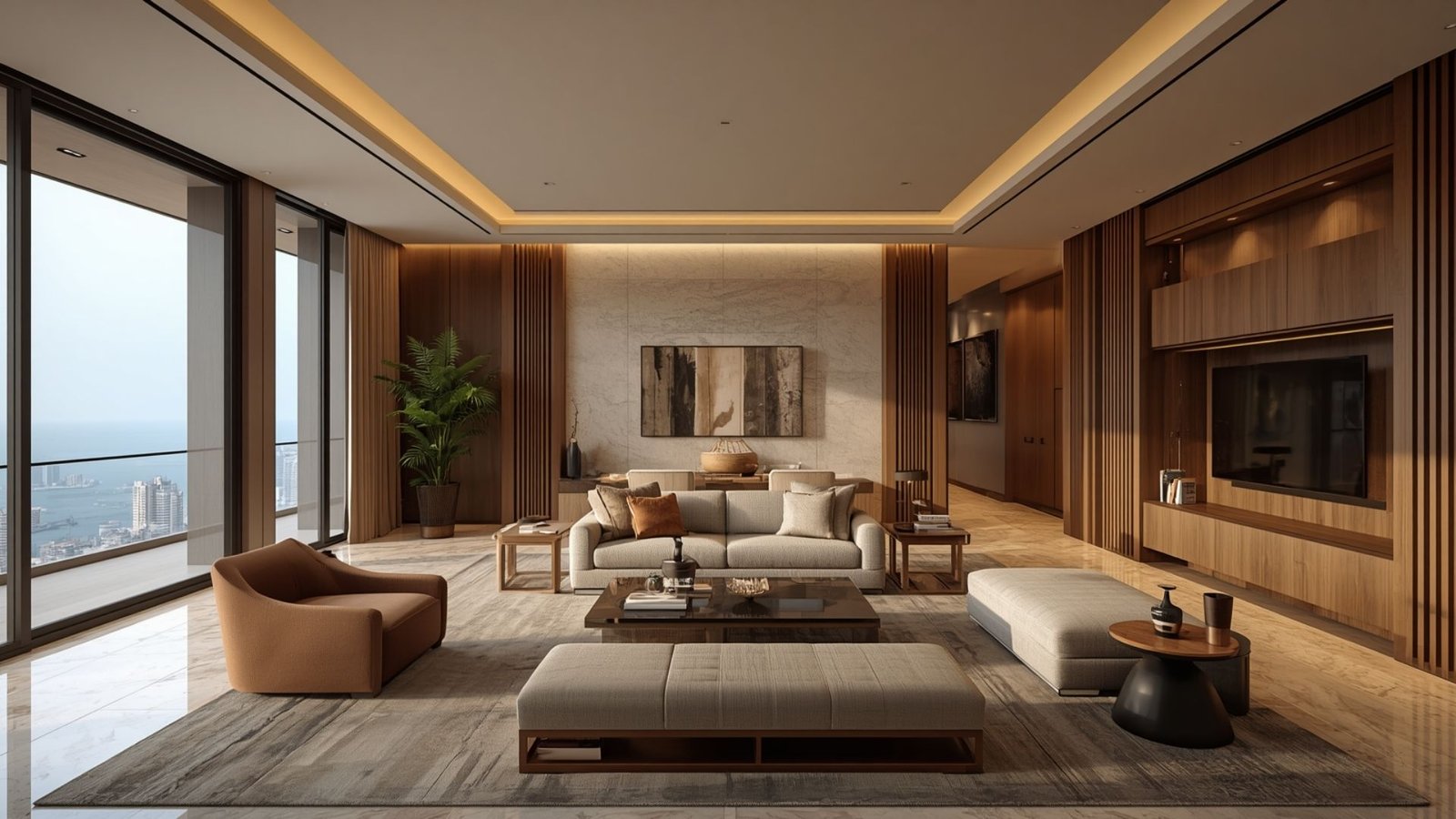 10 luxury interior design ideas for premium apartments in Andheri Mumbai featuring bespoke furniture, natural stone, elegant lighting, and smart home technology