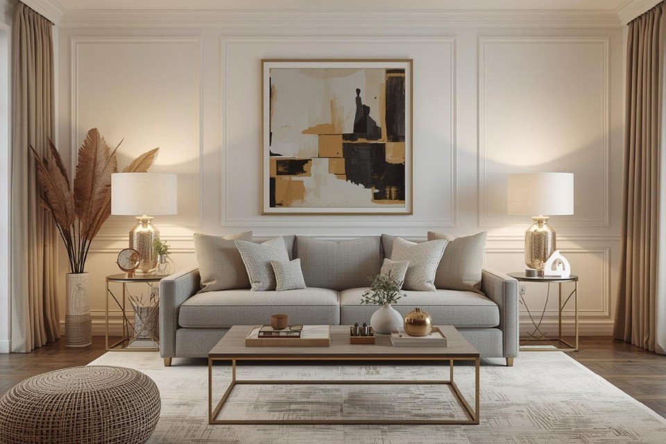 Personalized home interior design featuring family photos, artwork, custom furniture, meaningful décor, and personal collections