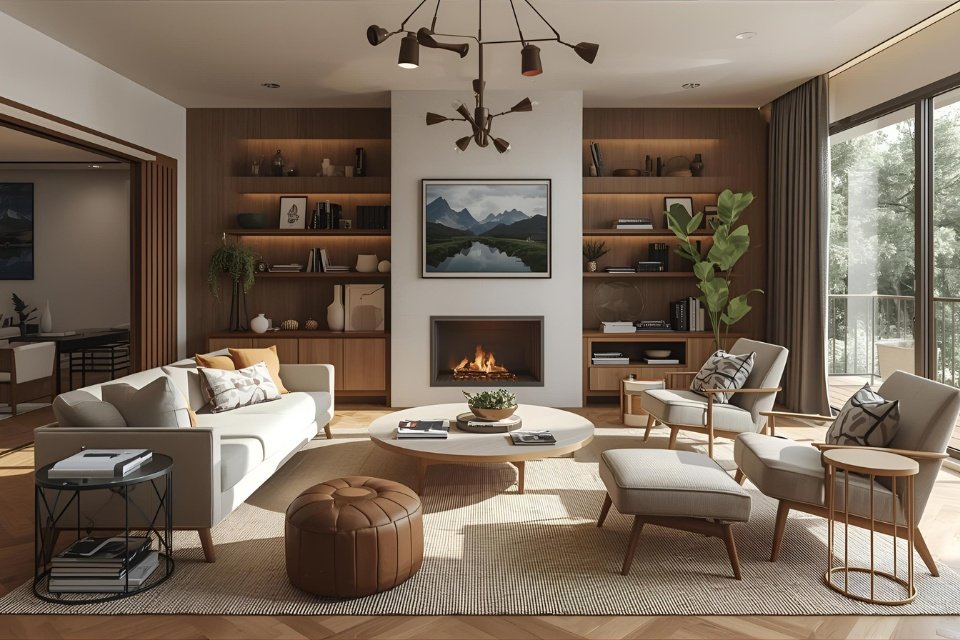 Small living room interior design ideas with space-saving furniture, smart storage, light colours, and modern décor