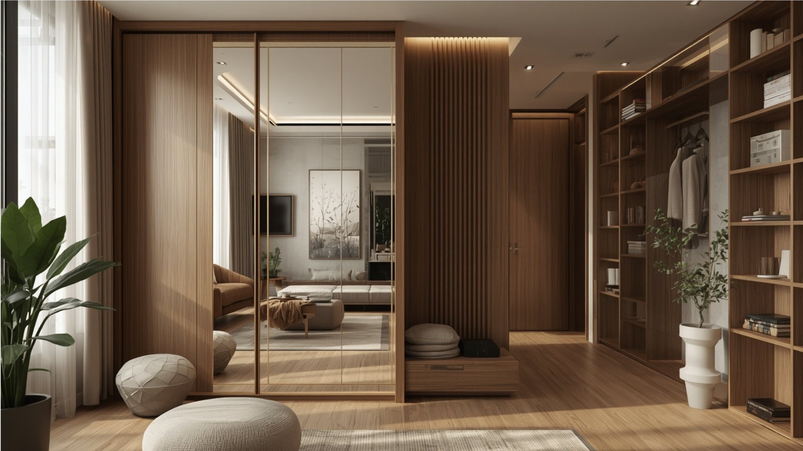 Concealed storage ideas for luxury apartments using hidden cabinets, built-in wardrobes, and customized furniture