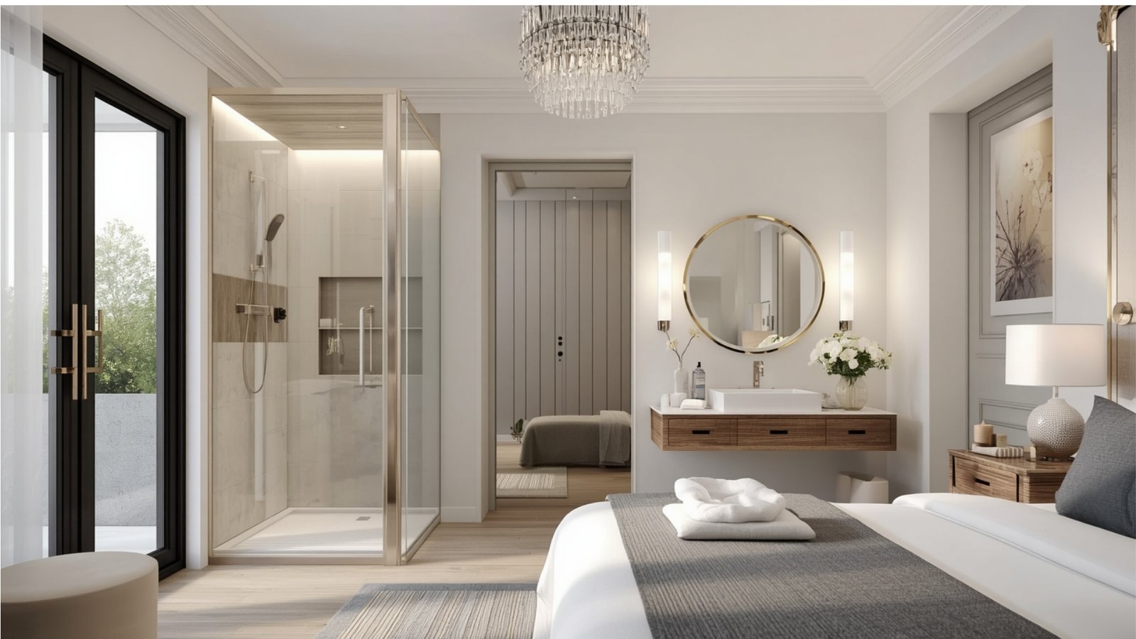 Flexible second bedroom design with a sofa bed, compact work desk, smart storage, and multifunctional furniture