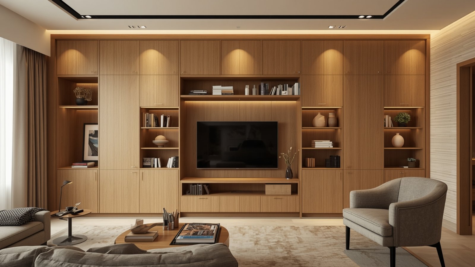 Hidden and concealed storage ideas for modern homes using built-in cabinets, hidden compartments, and space-saving furniture