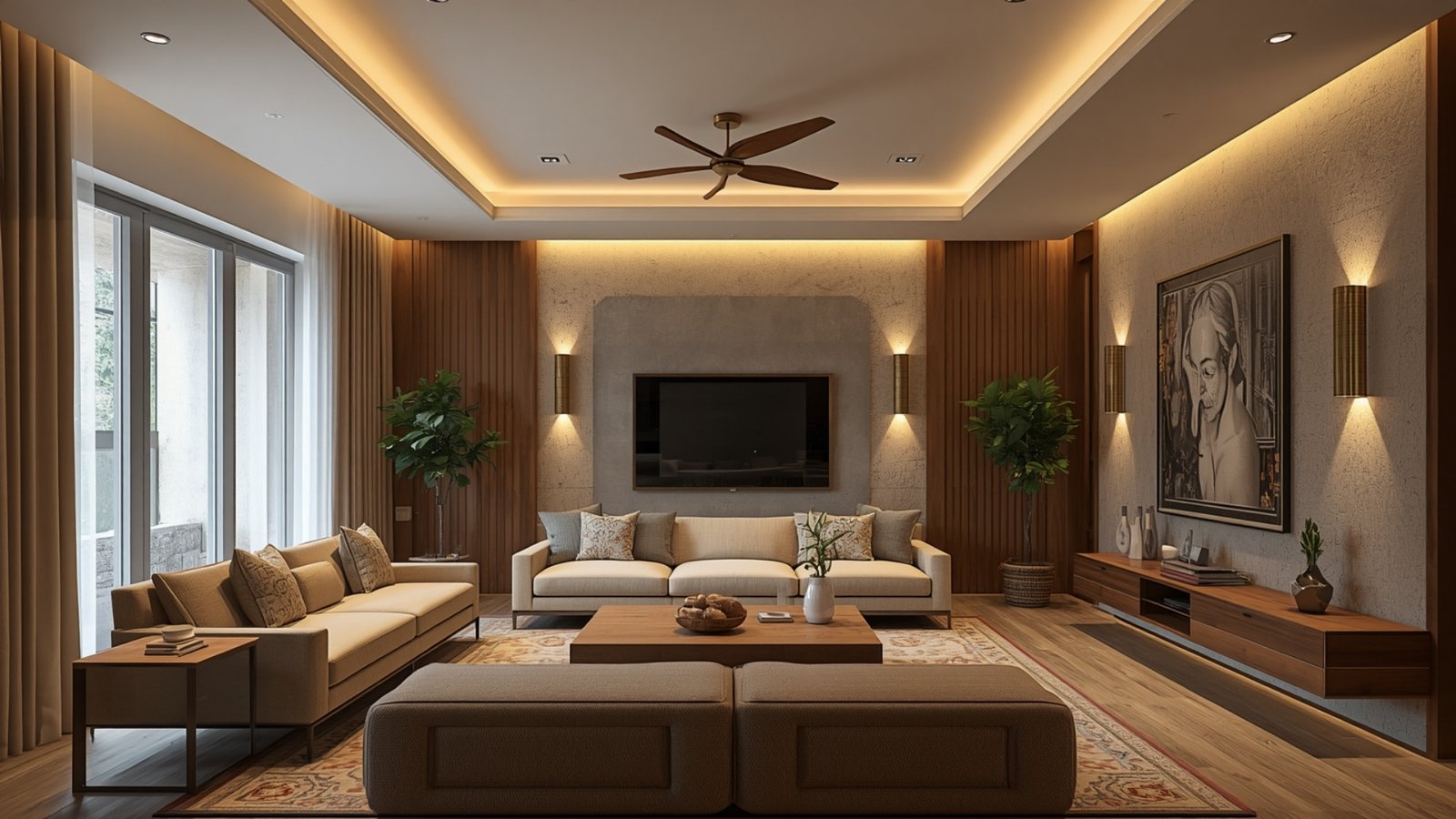 Layered lighting plan for a modern home combining ambient, task, and accent lighting for a warm and functional interior