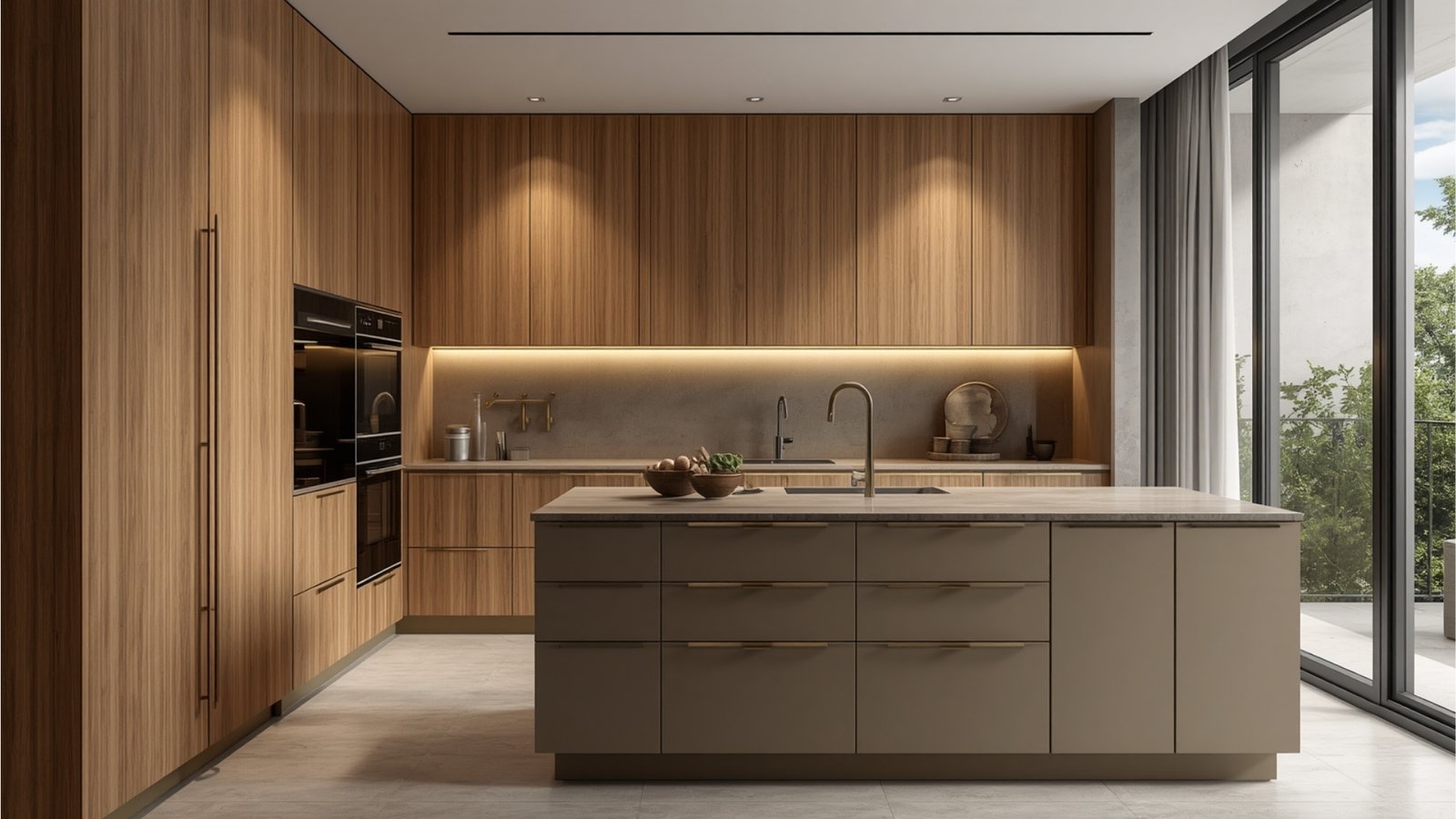 Modern modular kitchen design with smart storage, efficient layout, premium finishes, and functional work zones