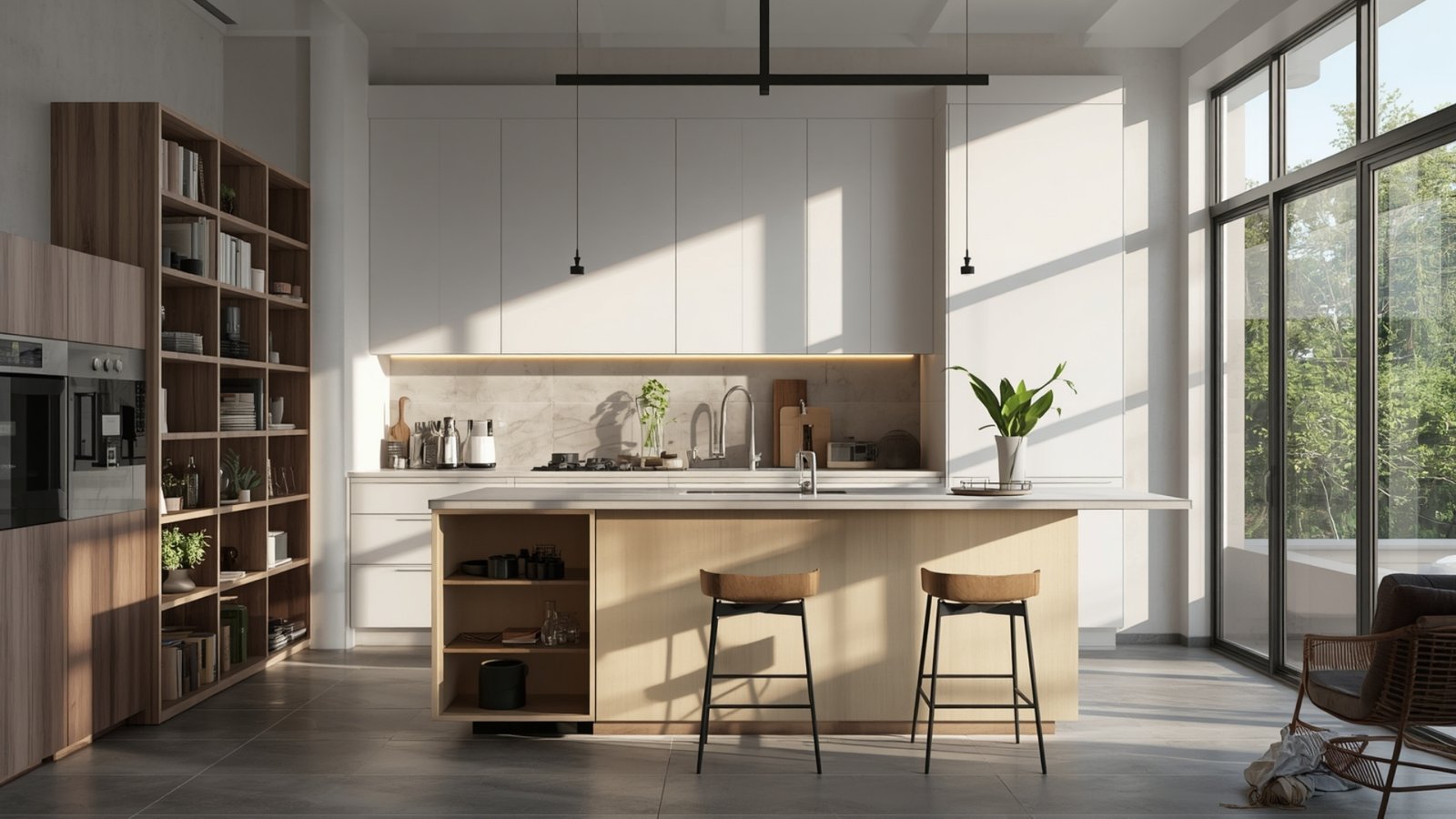 Modern modular kitchen in Andheri with customized cabinets, quartz countertop, built-in appliances, and efficient storage