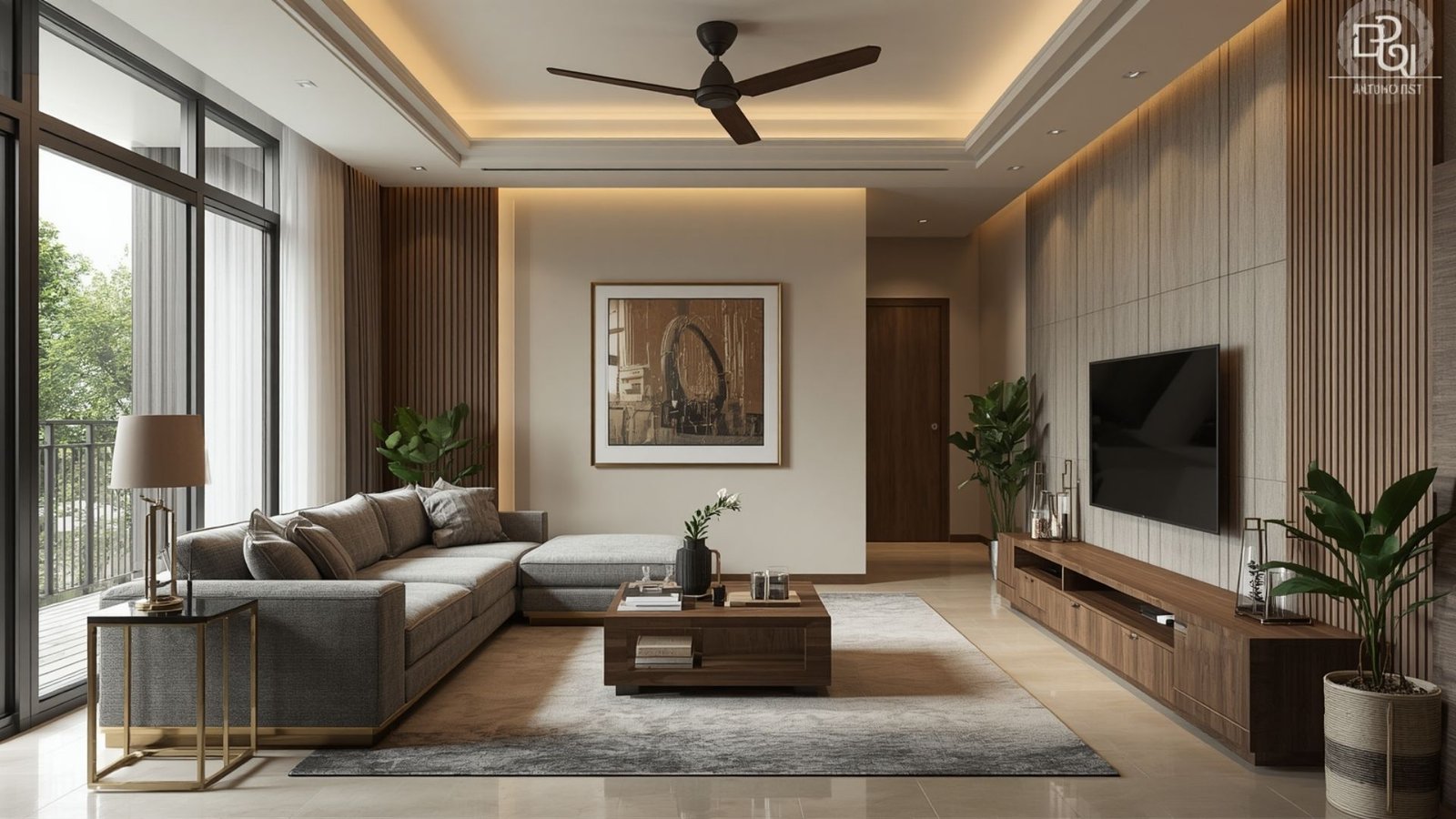 Premium interior materials used as focal points with natural stone, wood, textured walls, and statement lighting