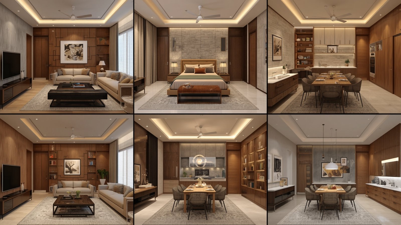 Room-wise interior design cost for living room, bedroom, kitchen, and bathroom in a modern Indian home