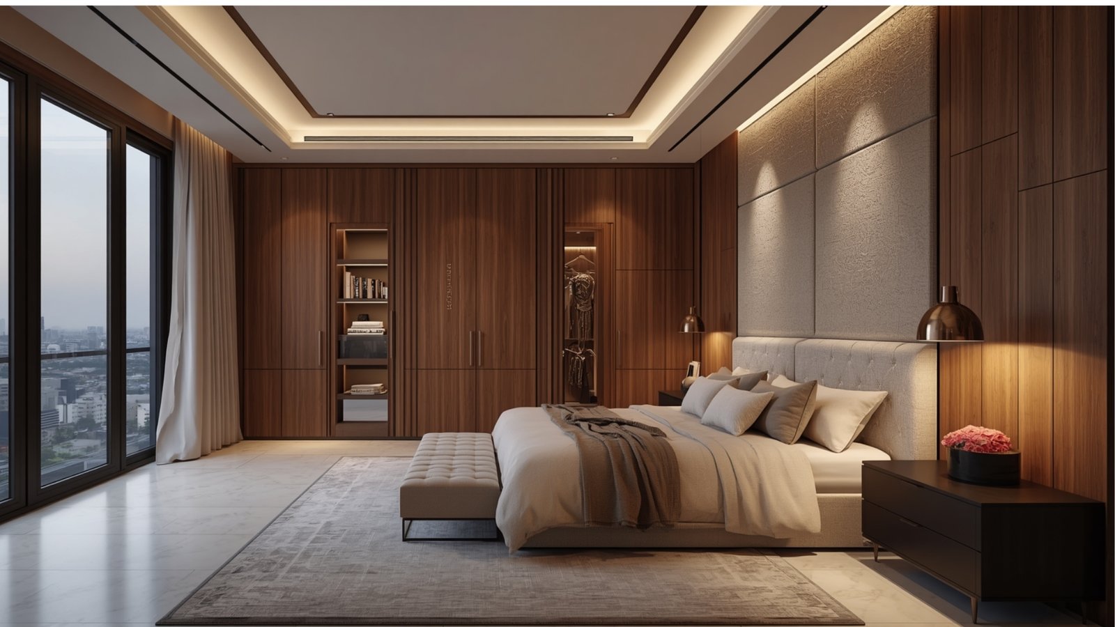 Second bedroom transformed into a flexible multifunctional space with a sofa bed, work desk, smart storage, and stylish dƩcor