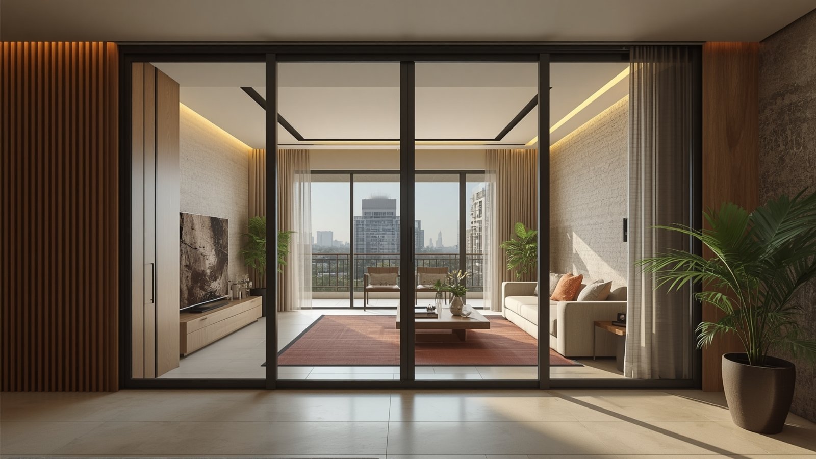 Sliding doors for luxury apartments in Andheri, Mumbai to save space and create a seamless modern interior