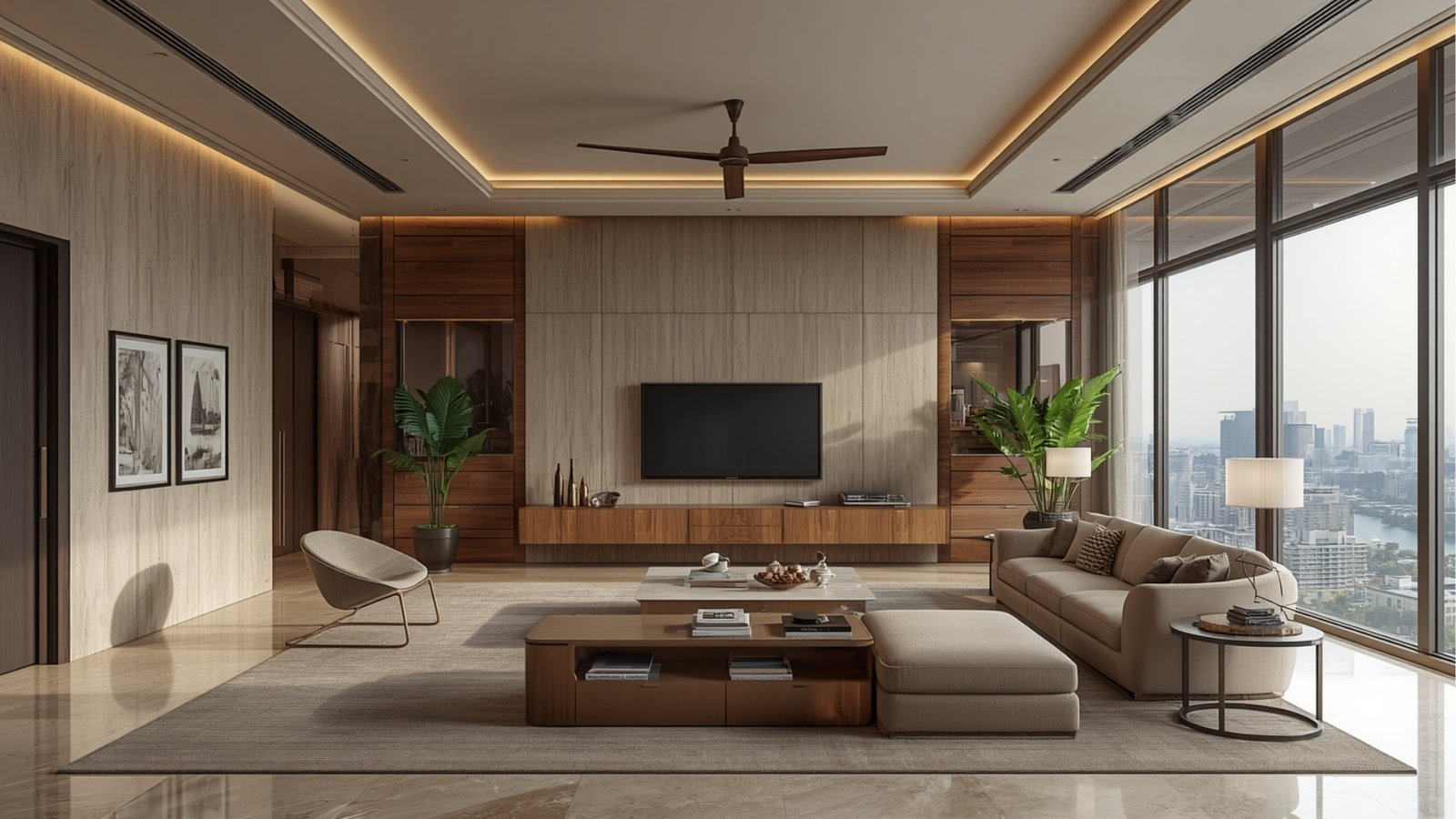 Space-efficient sofa for a modern Indian luxury living room with a compact design, elegant upholstery, and functional styling