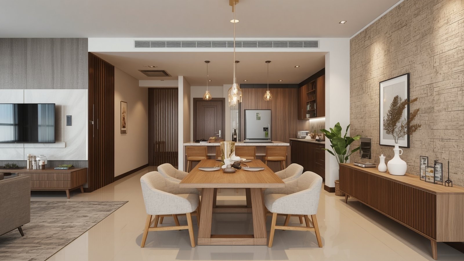Space-saving foldable dining table in a modern Indian apartment with compact chairs and functional décor