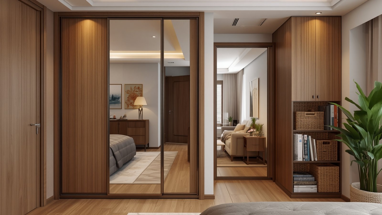 Strategic mirror placement in a modern home to make the room feel larger, brighter, and more spacious