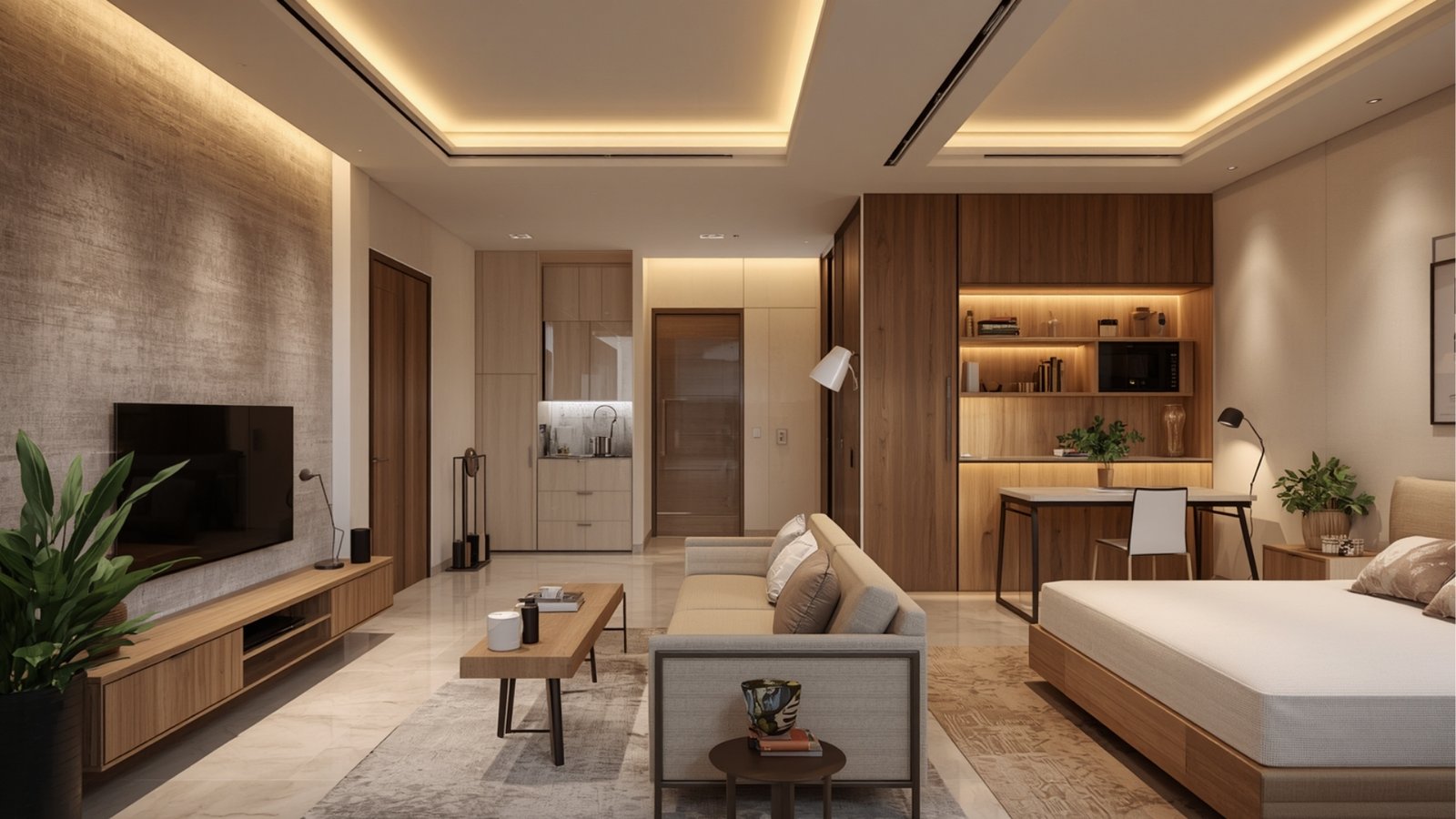 1BHK interior design cost in Borivali in 2026 for modern apartments with customized furniture, storage, kitchen, and lighting