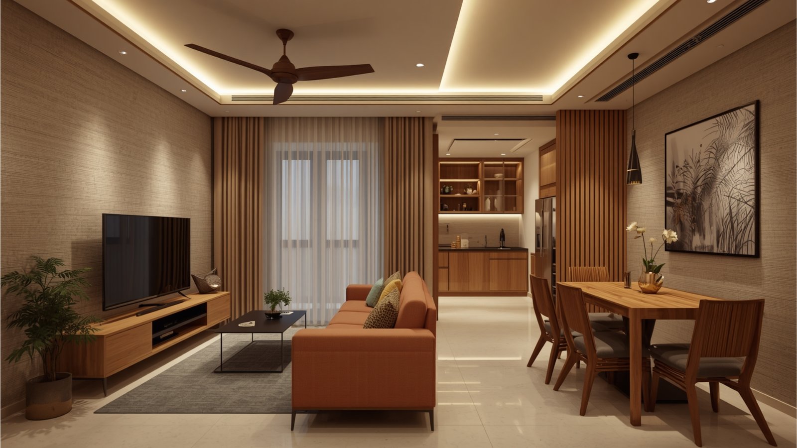 1BHK interior design cost in Goregaon for modern Mumbai homes with modular kitchen, wardrobe, furniture, lighting, and storage