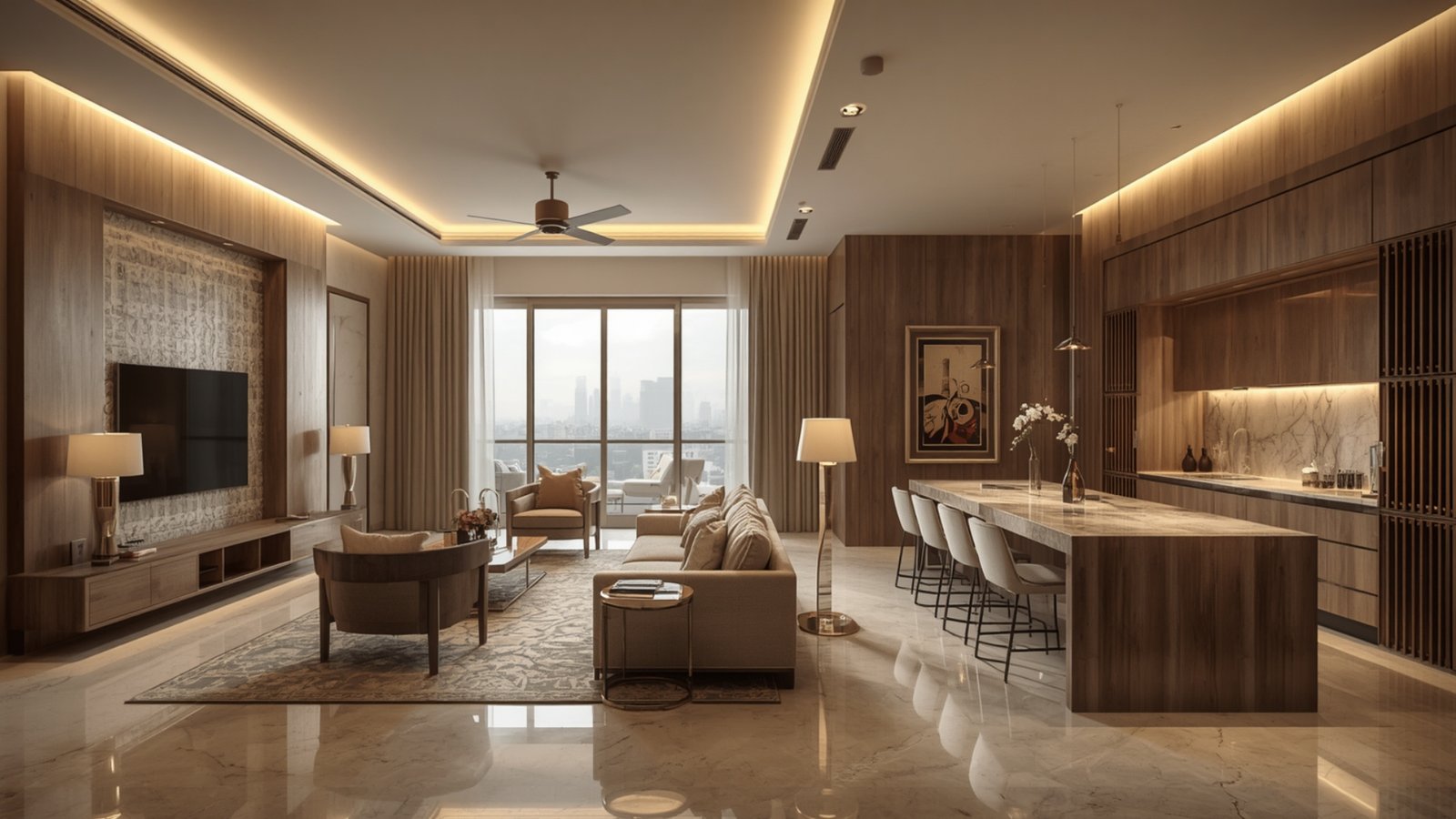 3BHK living room interior design in Pune