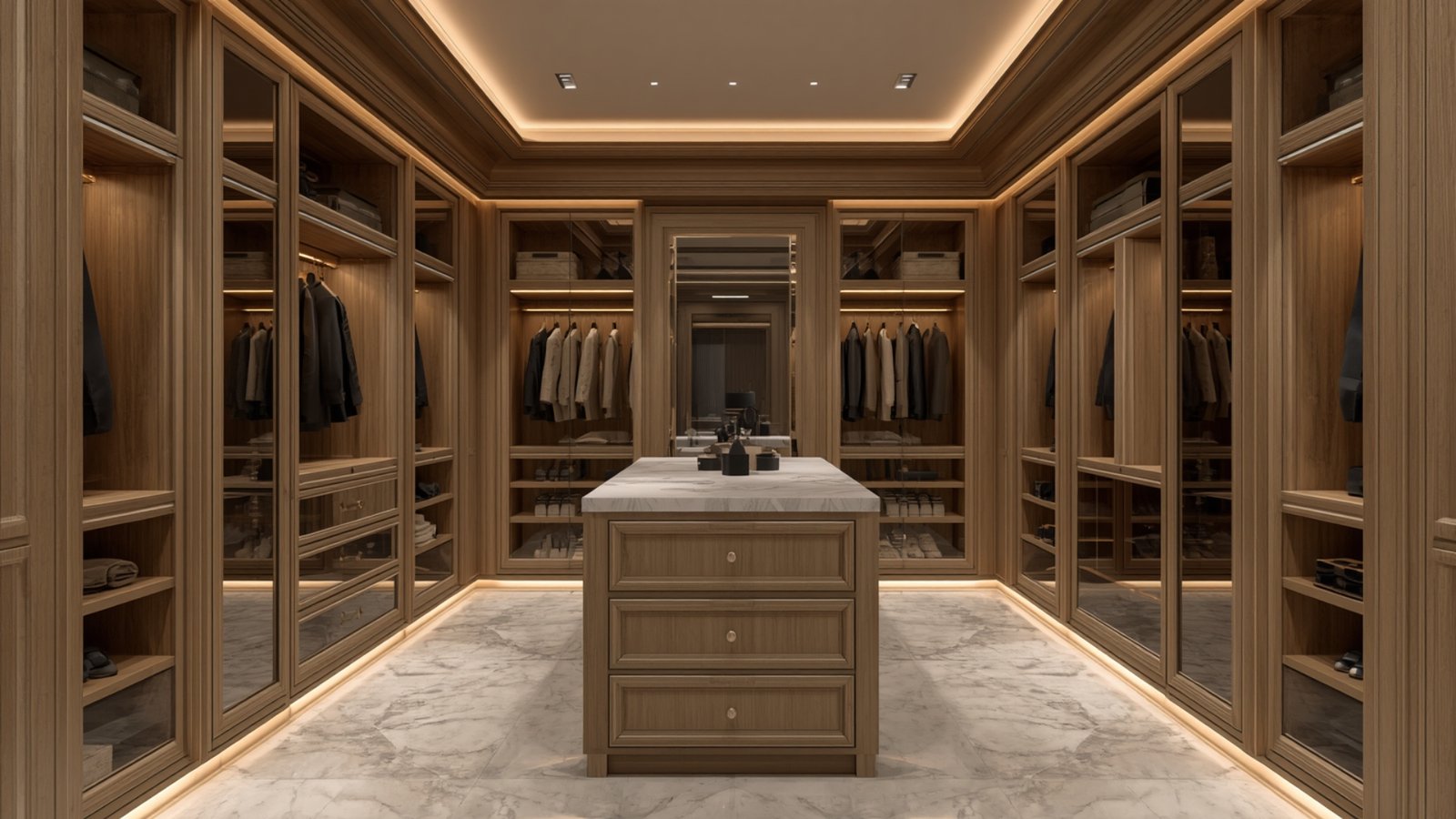 Luxury walk-in wardrobe interior design for modern home