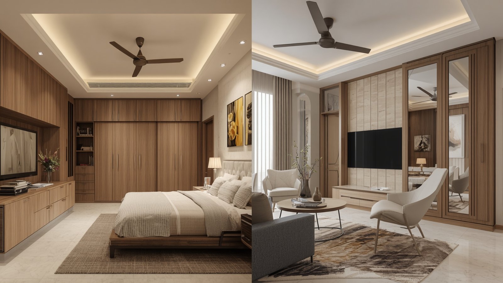 Affordable vs luxury interior design in Ranchi comparing budget-friendly furniture, premium materials, customized storage, and elegant finishes
