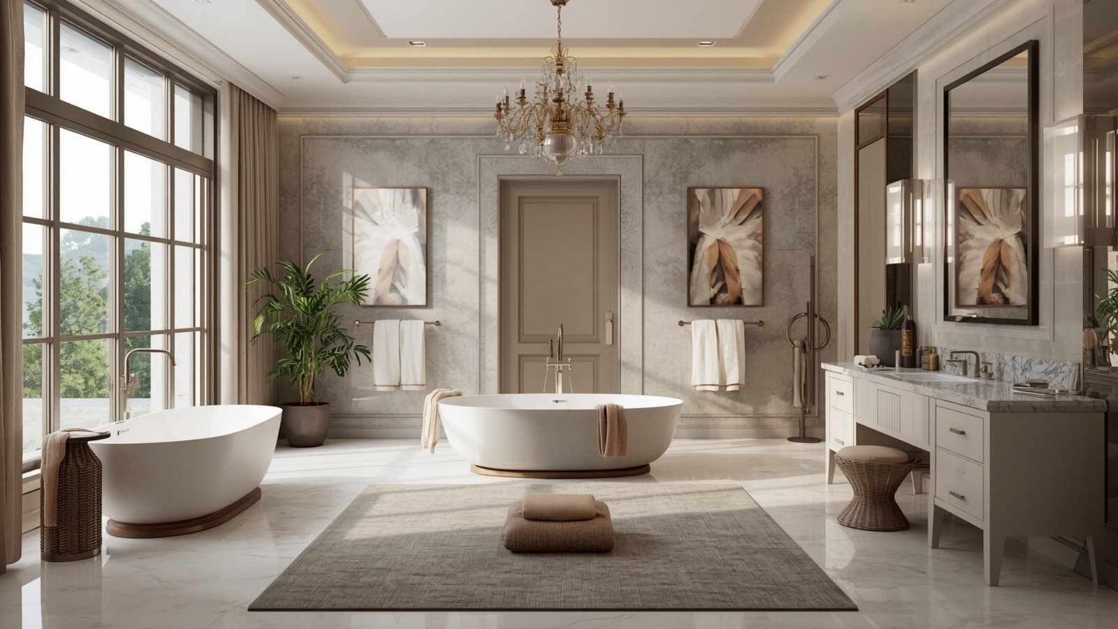 Modern calm bathroom interior design for a luxury home