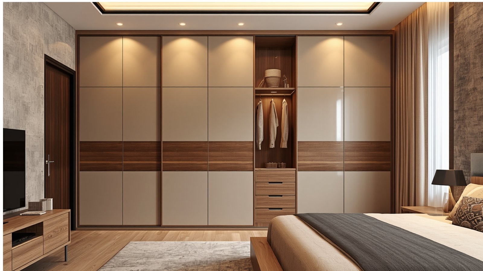 Full-height wardrobe design maximizing bedroom storage with floor-to-ceiling cabinets and modern finishes