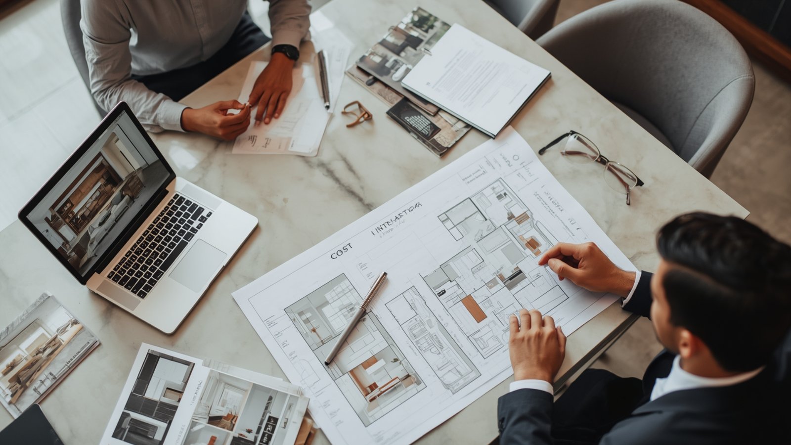 Interior design budget and cost factors including materials, furniture, labour, lighting, storage, and project scope