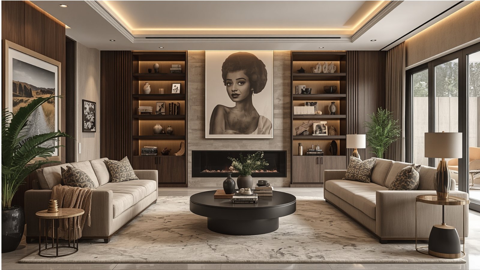 Luxury living room with statement wall interior design