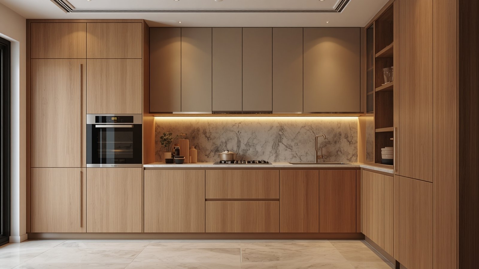 Modern modular kitchen design with sleek cabinets, smart storage, premium finishes, and efficient workspace planning