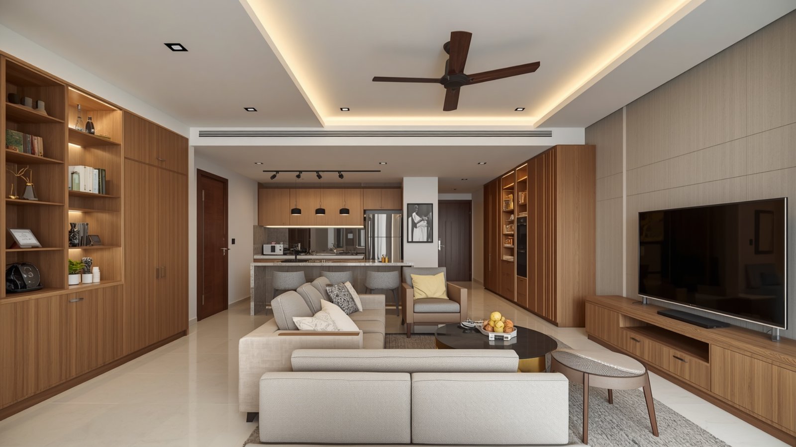 Natural wood interior design combined with warm textures, soft fabrics, earthy colors, and cozy modern home décor