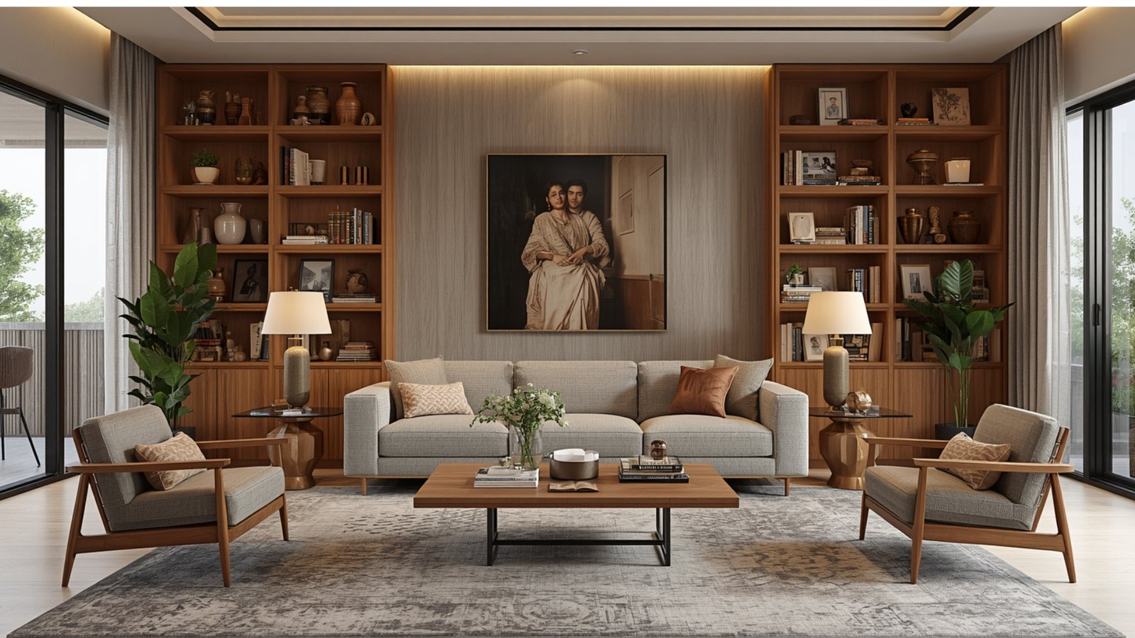 Statement wall design for a modern home featuring textured finishes, elegant lighting, artwork, and stylish décor