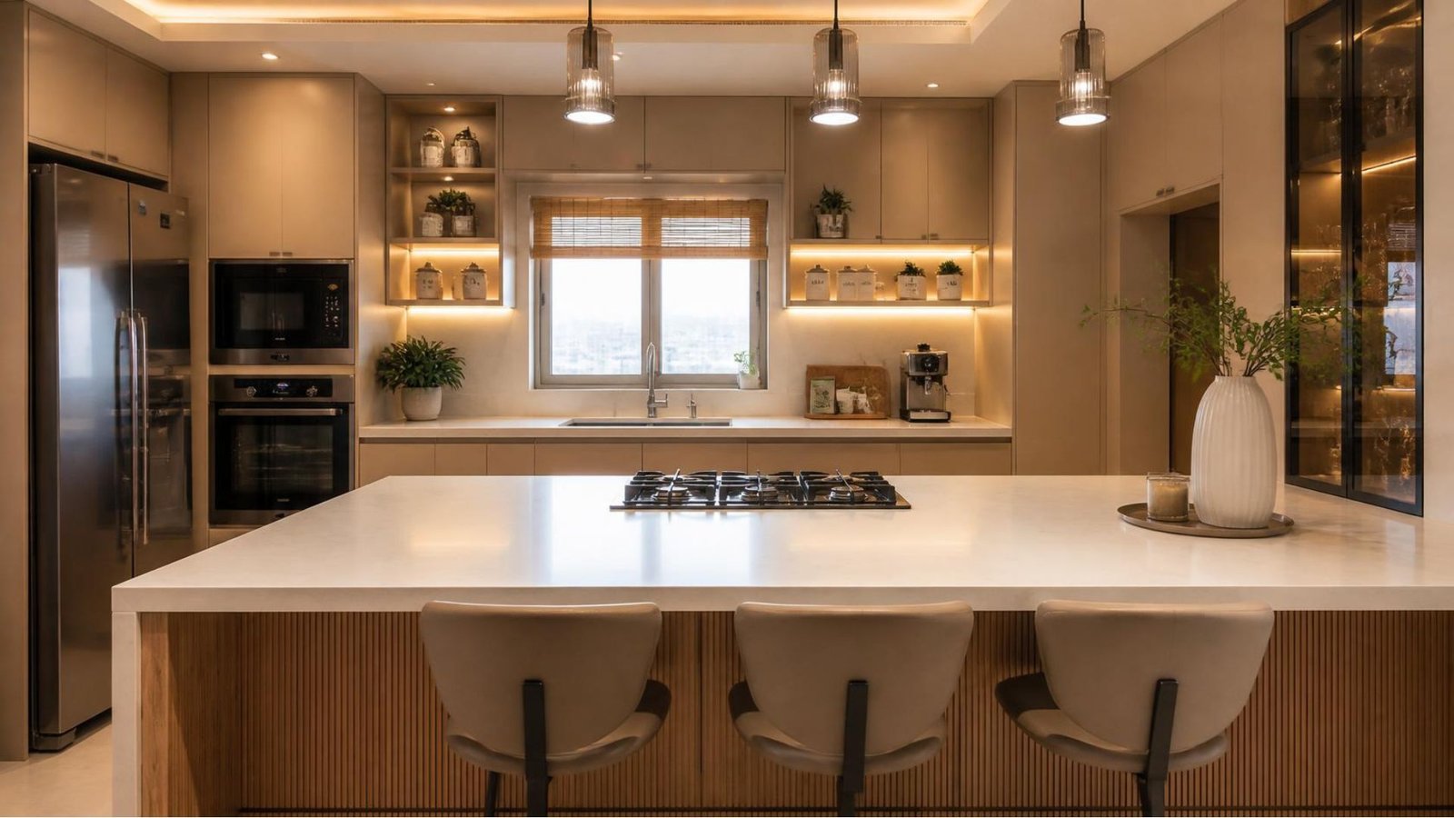 Modular kitchen material comparison of plywood, MDF, particle board, and different cabinet finishes.